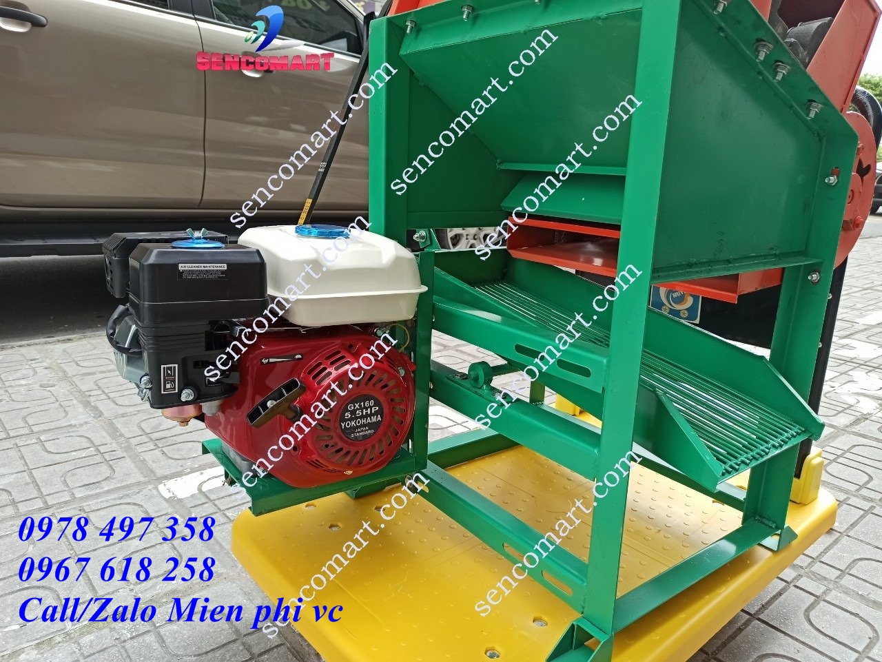 Máy tuốt lạc tuốt đậu phộng sencomart chạy xăng 55HP
