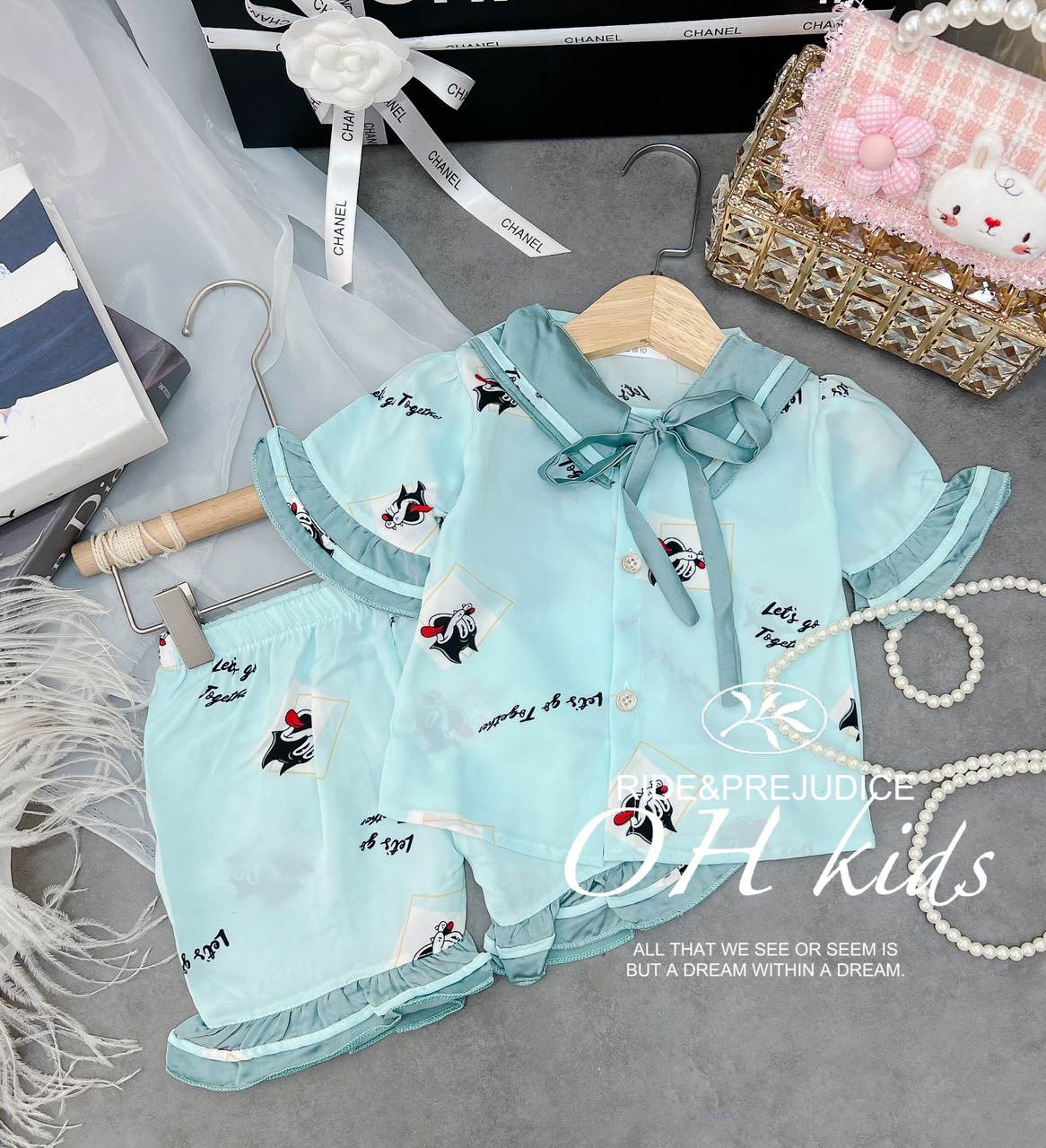 Bộ pijama lụa hàn siêu xinh siêu mát cho bé gái 10-30kg