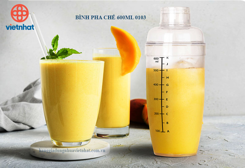 Bình lắc Shaker pha chế nhựa chia vạch đen 320ml-460ml-600ml Việt Nhật