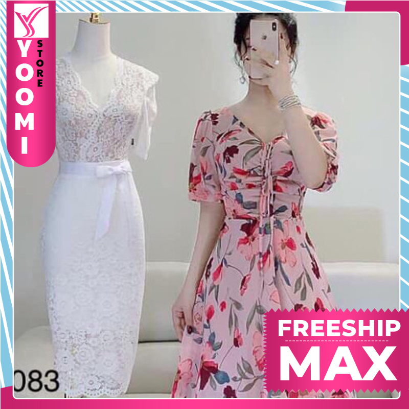 Đầm Voan Hoa Rút Dây Thời Trang Yoomi [ Fashion New ]