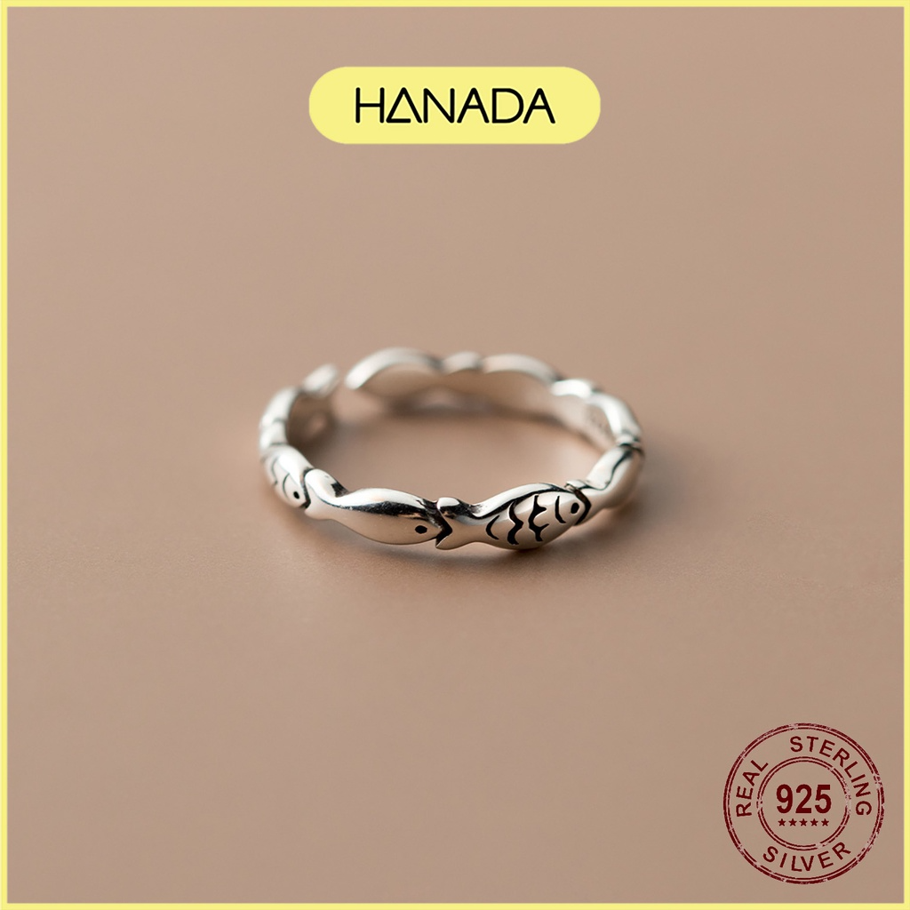 Nhẫn Bạc 925 Hanada Nhẫn Cá Xi Đen Freesize 0551 O3