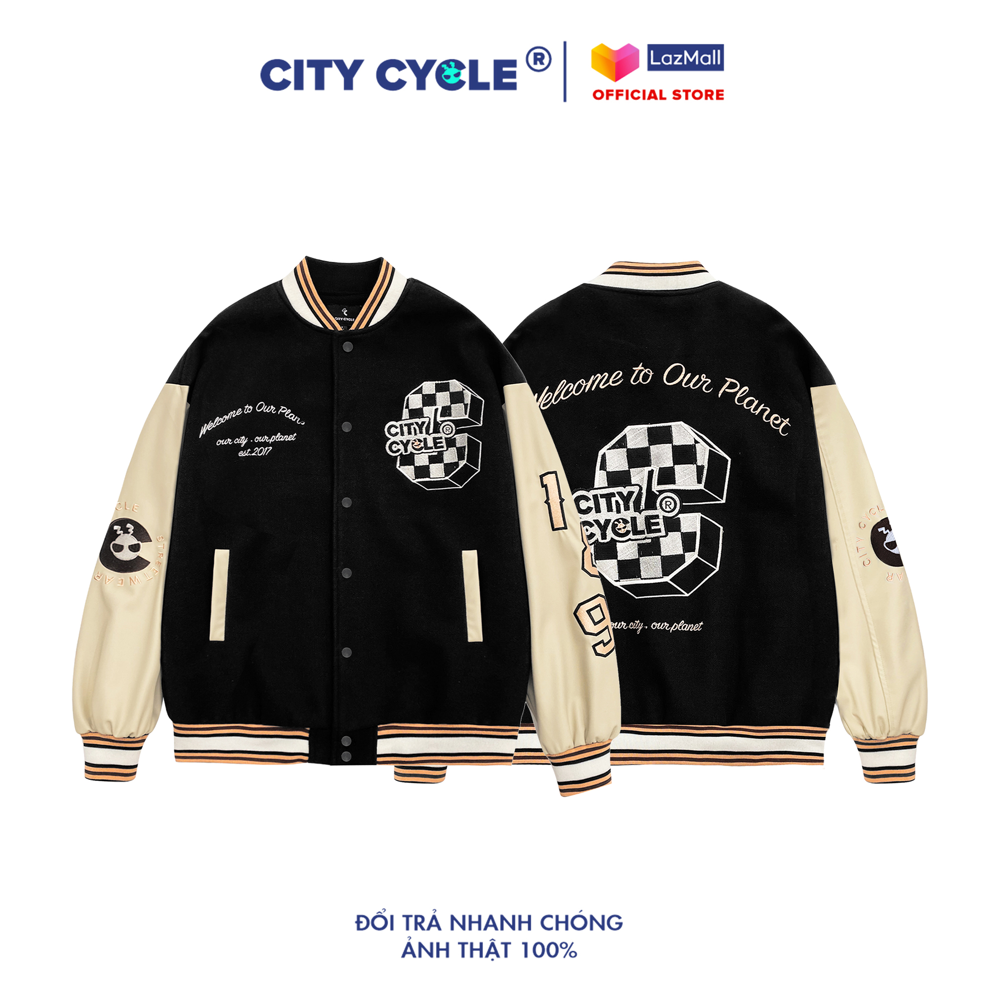 Áo khoác bomber varsity jacket Racer City Cycle unisex form rộng nam nữ