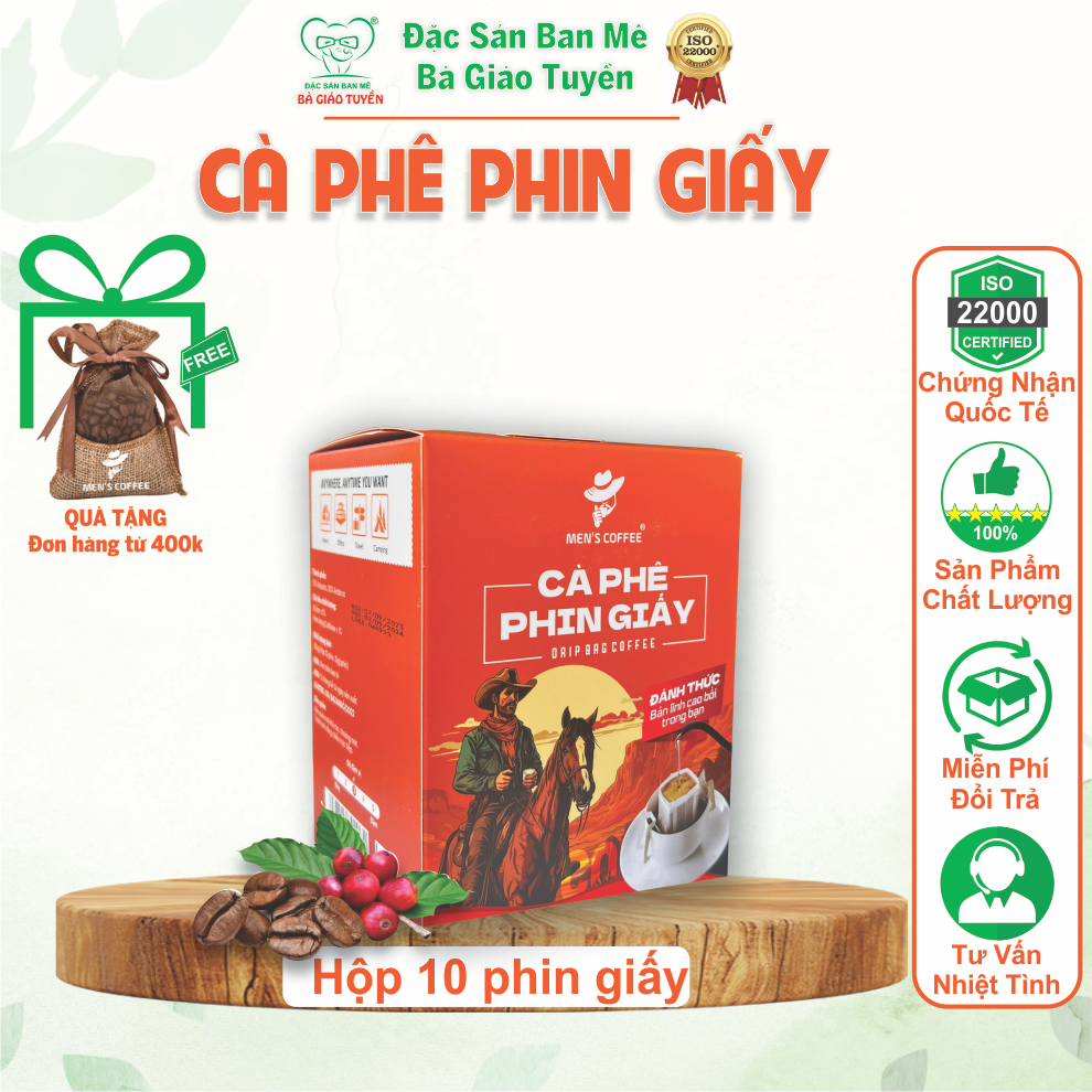 Cà Phê Phin Giấy Men's Coffee Vị Nhẹ Nhàng, Ít Đắng, Ngọt Hậu, Mùi Thơn Quyến Rũ.  Hộp 10 Phin Giấy. Cà phê sạch – Cà phê nguyên chất.