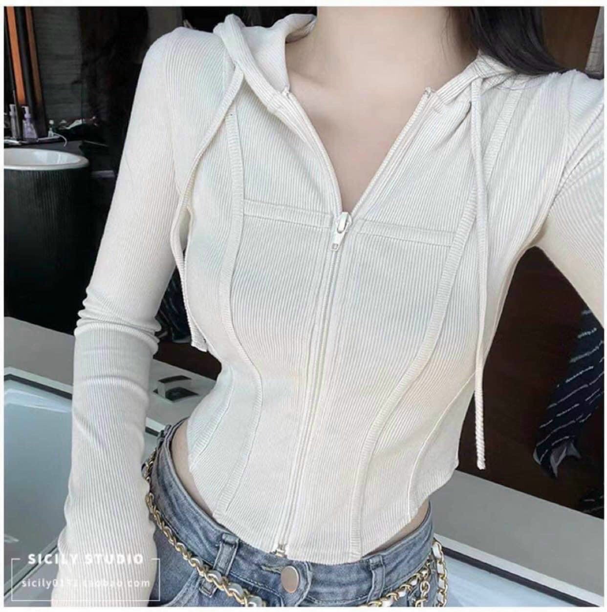 Áo kiểu hot girl phối mũ thời trang vải gân dày dặn style ulzzang hàn quốc hot trend ttkxa0260