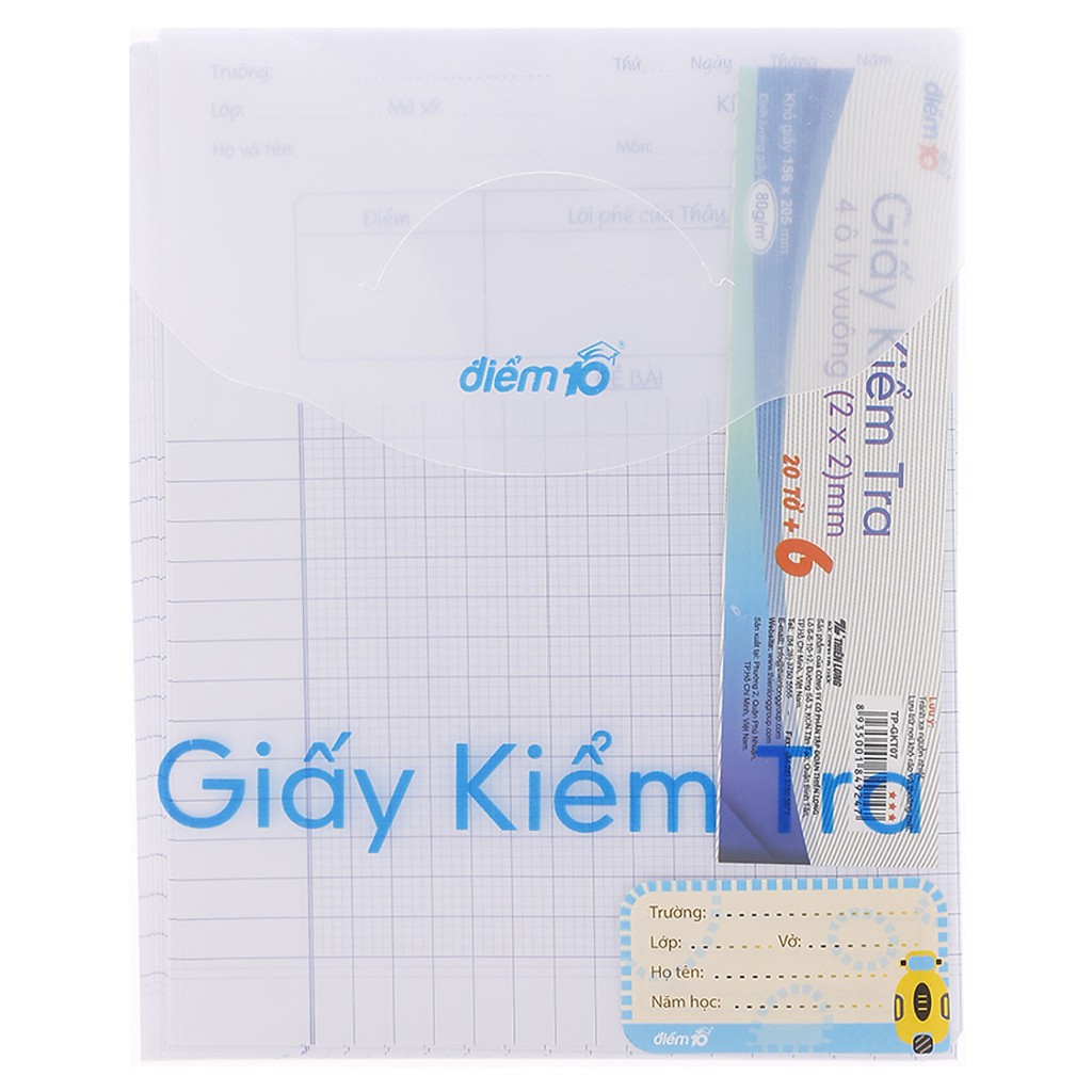 [HCM]Giấy Kiểm Tra Điểm 10 TP-GKT07 4 Ô Ly Vuông 2X2 (Xấp 20 tờ đôi 6 tờ đơn kèm túi nhựa)
