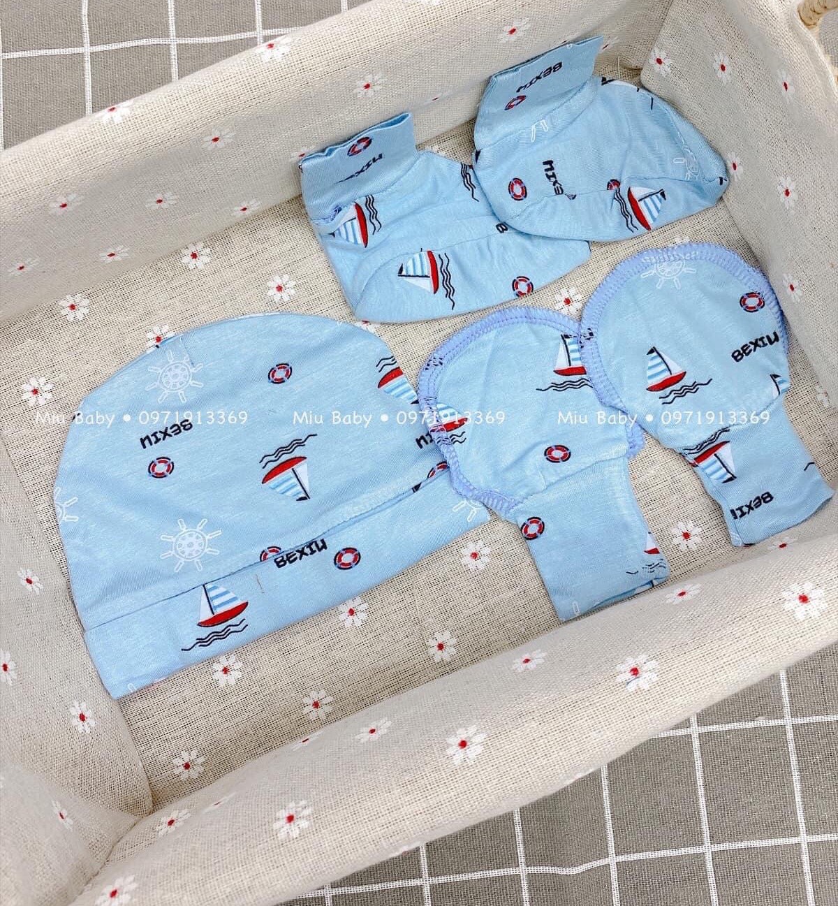 set bao tay chân sơ sinh bexiu vải siu mềm mịn