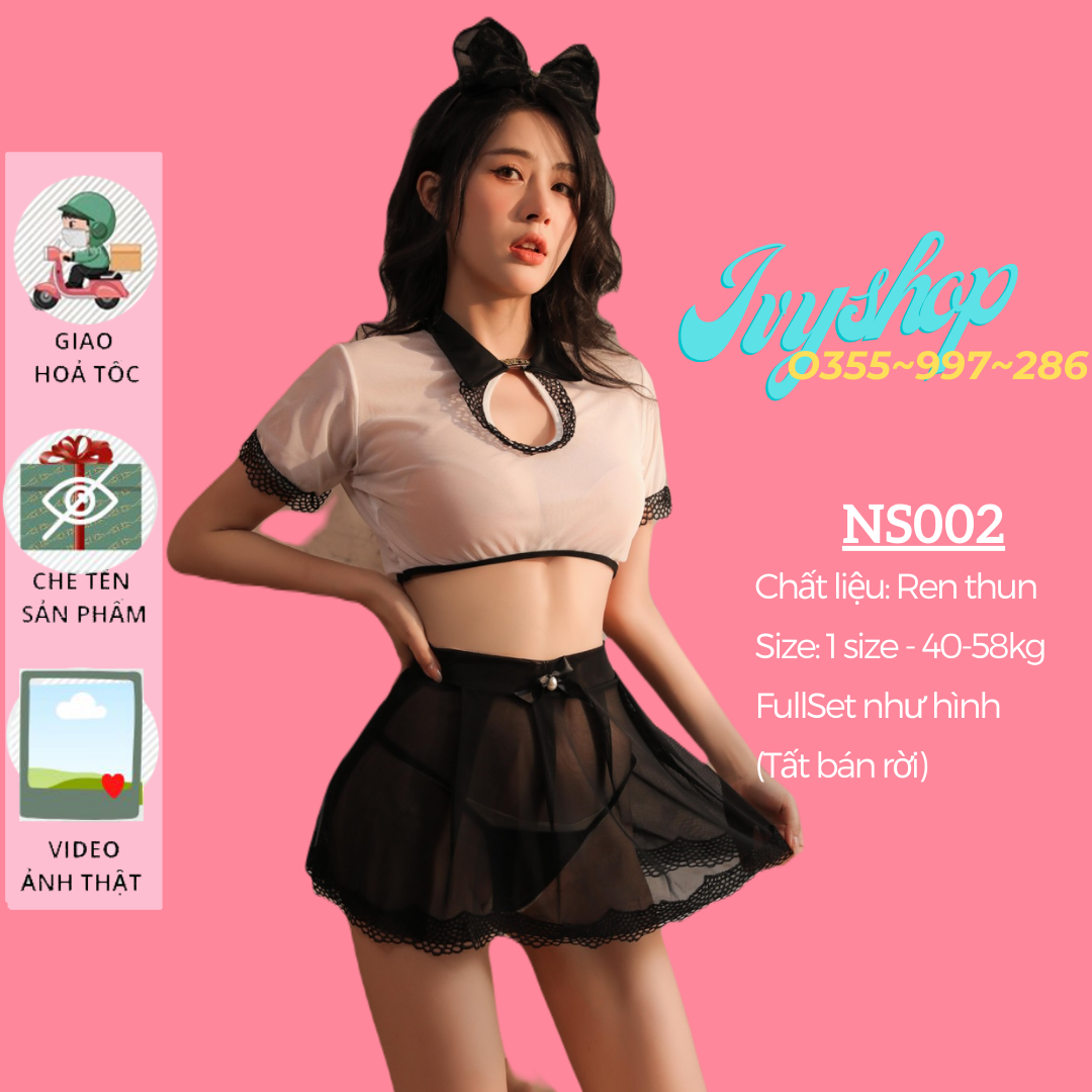 Bộ Đồ Ngủ Cosplay Nữ Sinh Sexy Fullset Phối Ren Quyến Rũ - NS002 Đầm Ngủ Cosplay Sexy Học Sinh Dễ Thương - Hot Item Code: NS002