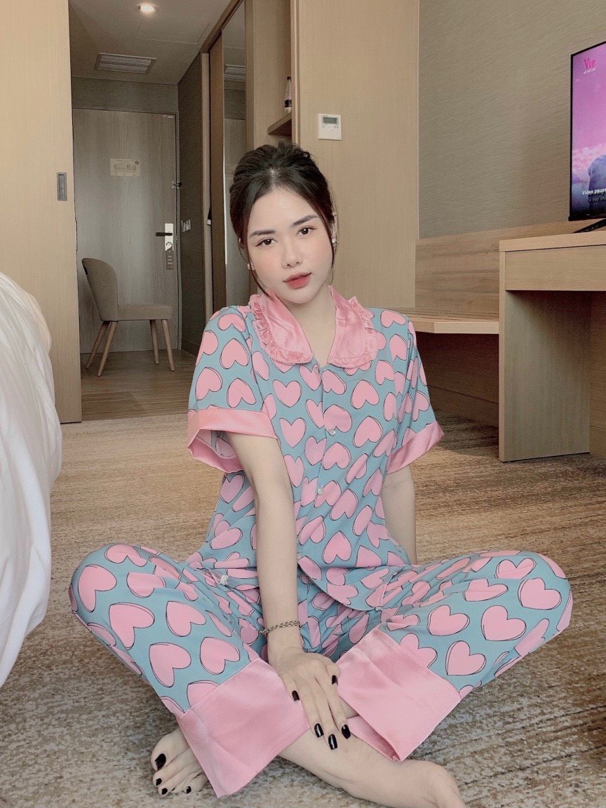 PIJAMA tay ngắn cổ bèo mango tiểu thư