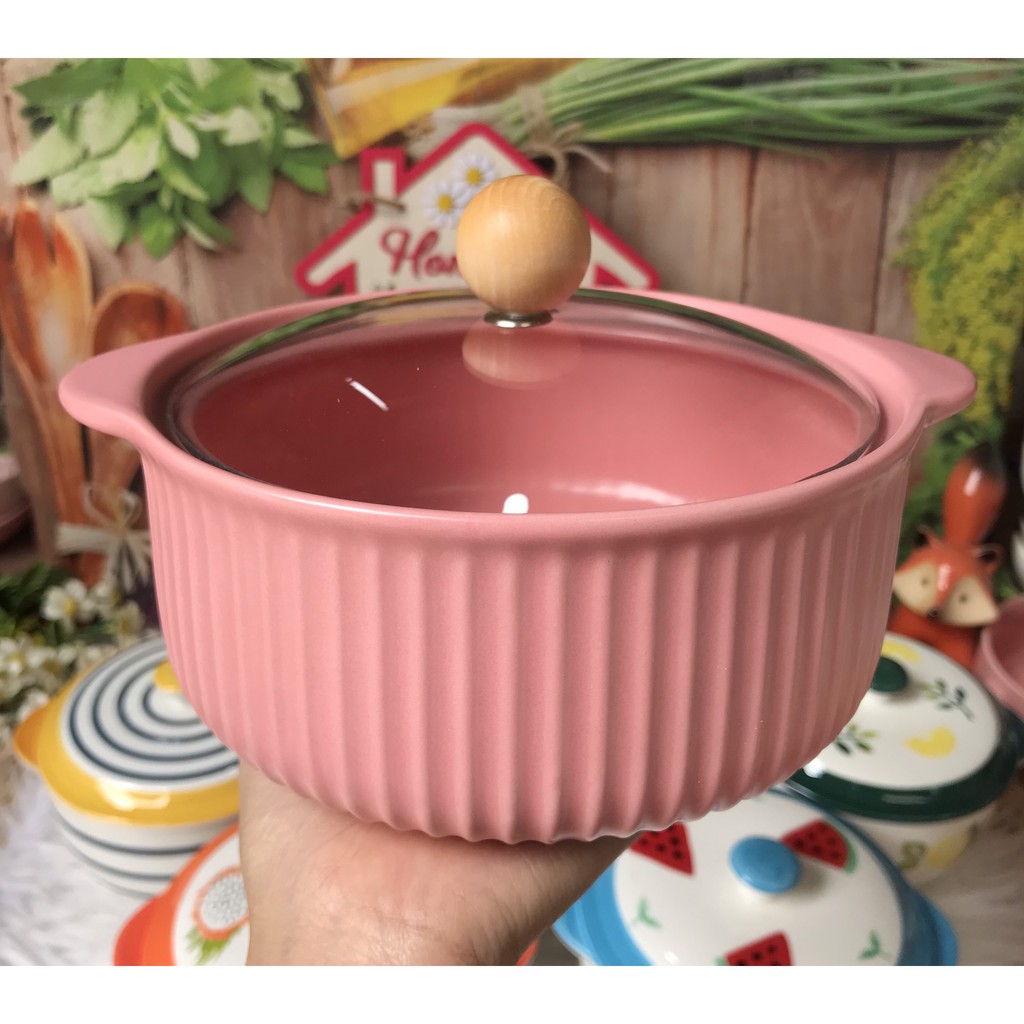 BÁO GIÁ Nồi Decor | Shopee Lazada Sendo Tiki mới nhất 20 ☬ brown shop Nồi Sứ Tô Sứ Nắp Kính ✨ 4 Màu Tuỳ Chọn ✨ Tô Ăn Mì Úp Mì Có Nắp Nồi Decor Dễ Thương
