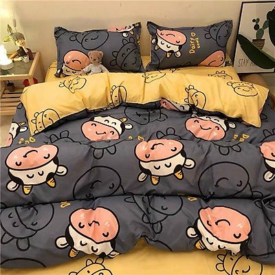 Bộ ga và 2 vỏ gối Cotton Poly Mẫu ĐÀO CAM