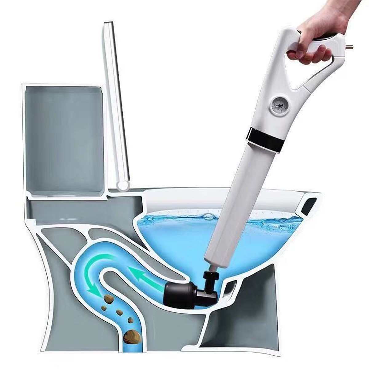 Dụng cụ chuyên dùng thông tắc bồn cầu, ống nước, chậu rửa bằng nén khí cao áp - Bồn cầu bị nghẹt - Máy thông tắc cống nghẹt - Máy thông tắc bồn cầu nghẹt