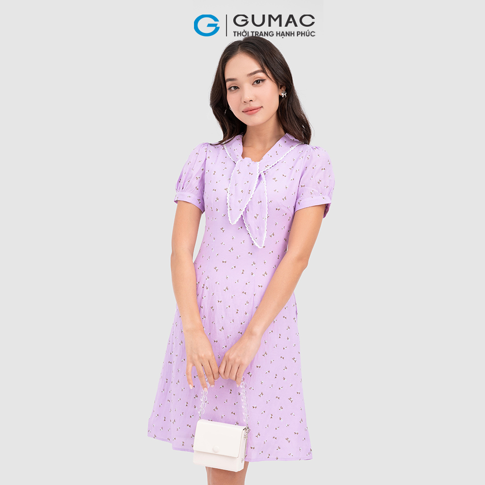 Đầm nơ cổ phối ren thời trang GUMAC DC10068
