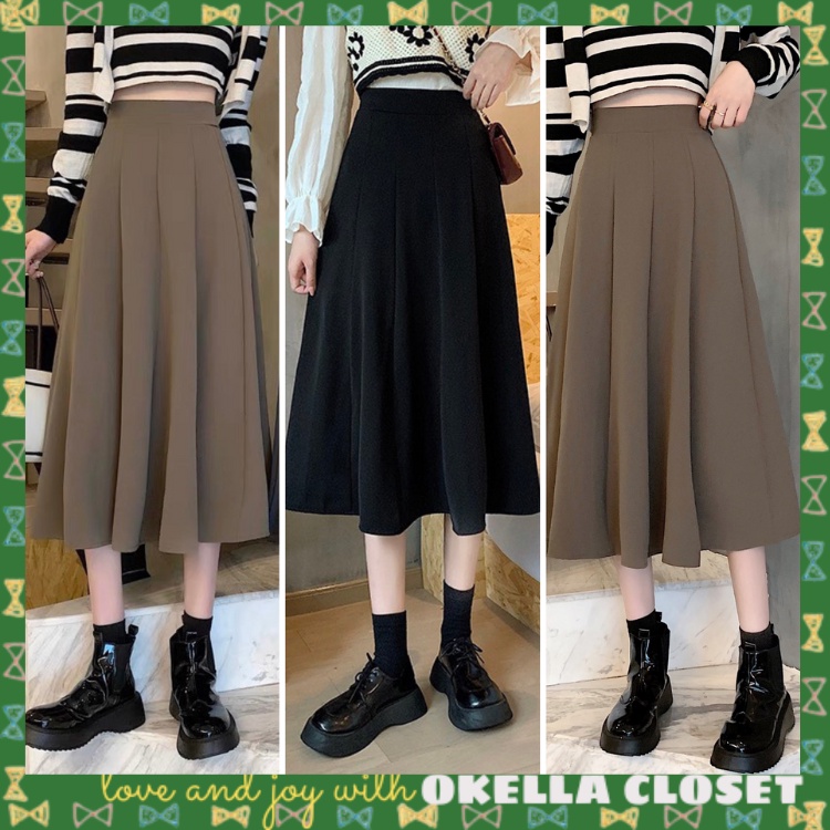 Chân váy nữ dáng dài xòe Ulzzang, chân váy midi xòe công sở dài qua gối Okélla