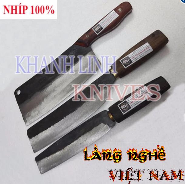Bộ dao bếp đa sỹ - khánh linh nhíp 100%: combo số 7 phở chặt cán cong + bài thái + chuối bột làm bằng nhíp 100% - thương hiệu khánh linh - đa sỹ