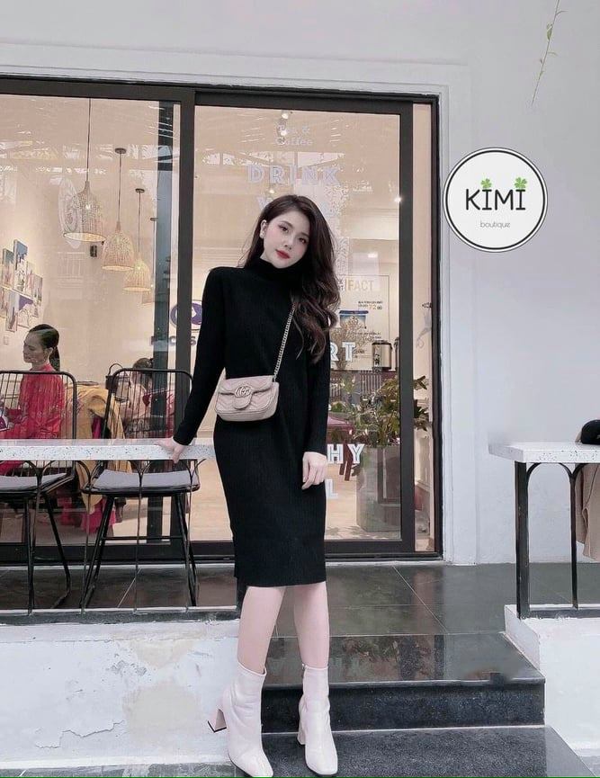 Váy len tăm cổ ba phân