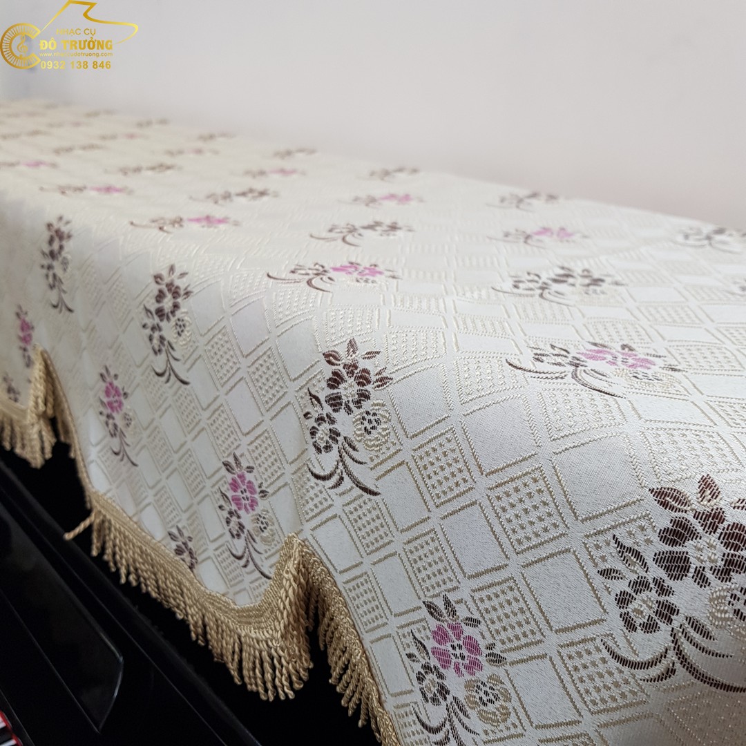 Khăn phủ đàn Piano cơ mẫu hoa hồng nâu