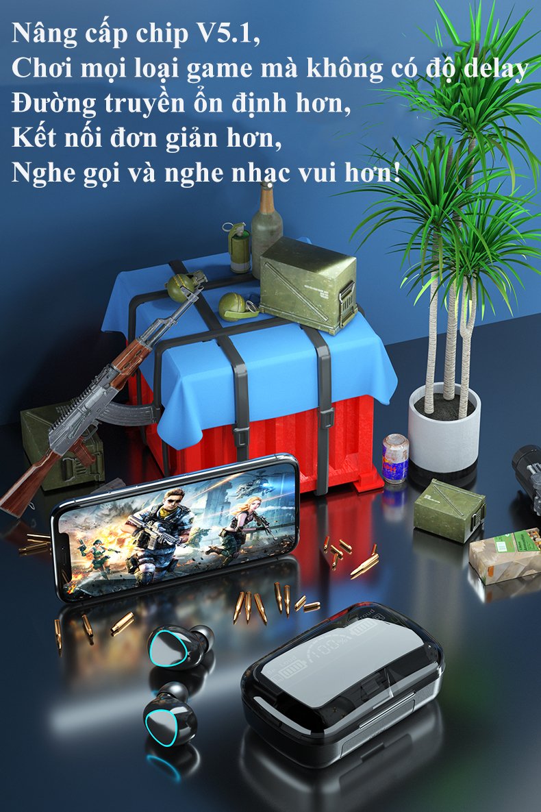 Tai nghe bluetooth 5.1 không dây pin trâu M10 pro điều khiển cảm ứng chống ồn nghe nhạc thể thao tái tạo âm thanh 360 có mic