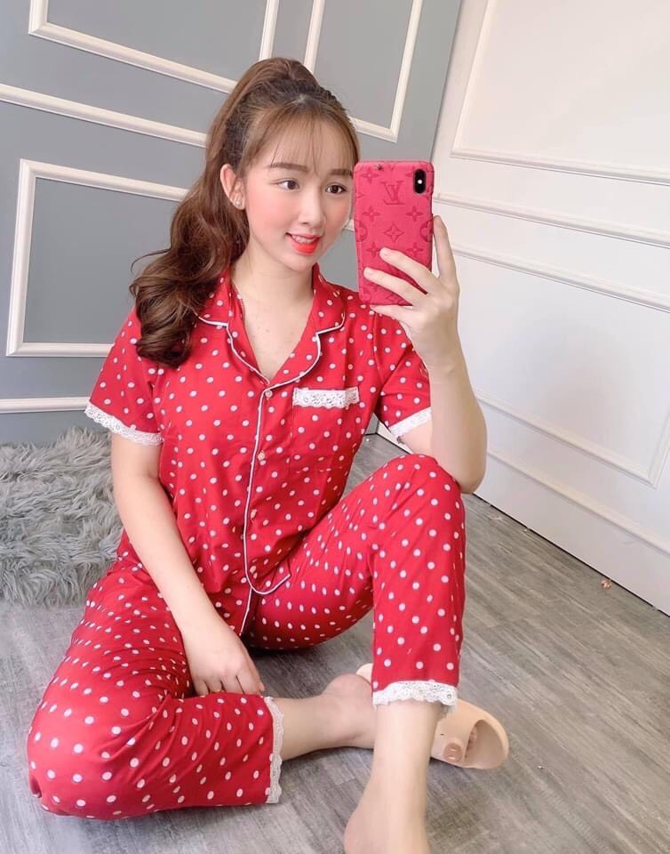 ĐỒ BỘ PIJAMA NỮ CHẤM BI ĐẸP KATE LỤA MỀM MỊN THOÁNG MÁT