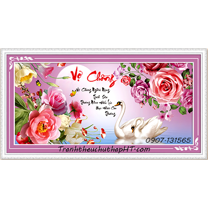 Tranh đính đá cao cấp vợ chồng thiên nga (tự làm)