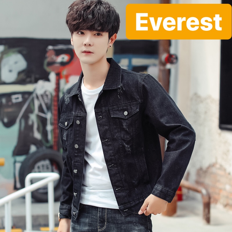 ÁO KHOÁC JEAN NAM CHẤT BÒ ĐEN TRƠN THU ĐÔNG HÈ SEOUL CHẤT MEN NGẦU NEW DB-100 EVEREST FASHION