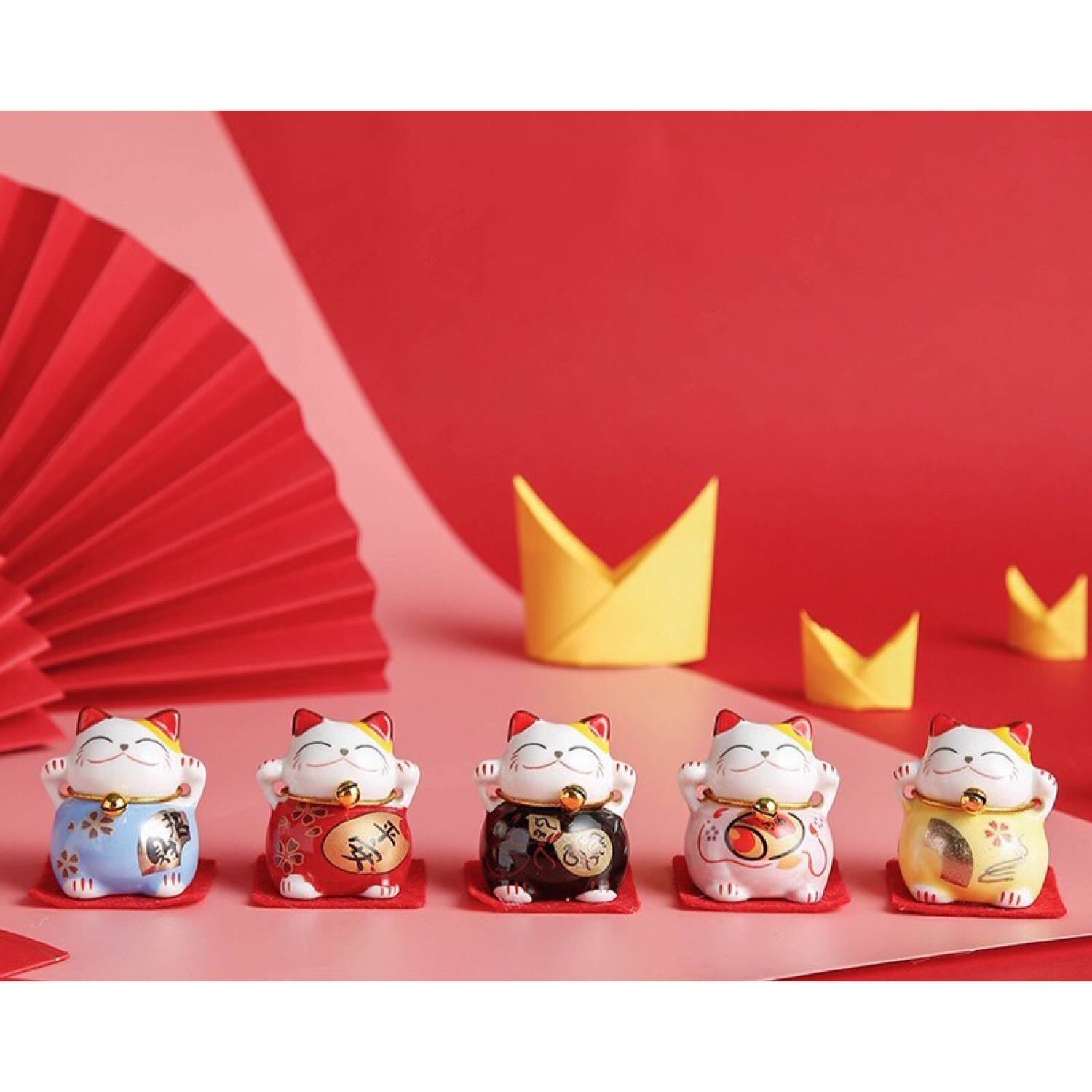 Bộ 5 Mèo Thần Tài Mini May Mắn