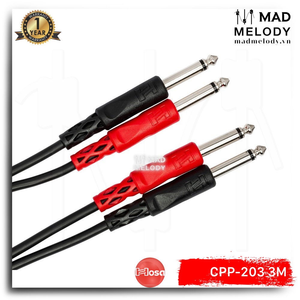 Hosa Stereo Interconnect CPP-203 (3m) (2 1/4in TS - 2 1/4in TS) [Dây cáp tín hiệu đôi 2 đầu 6ly TS NEW]