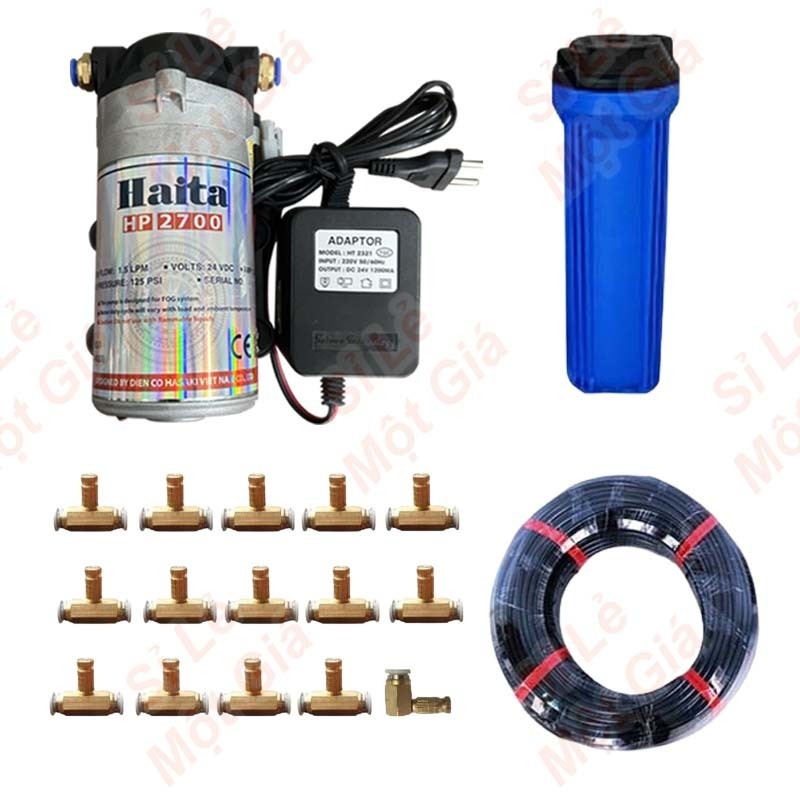 Máy phun sương làm mát 15,20,30,40,45 béc trọn bộ, phun làm mát quán ăn, quán cafe, tưới lan, mát mái tôn, chống bụi