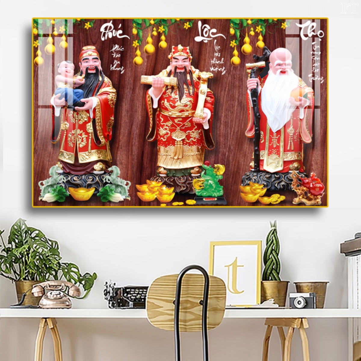 Tranh laminate tráng gương treo tường - phúc lộc thọ tường vip