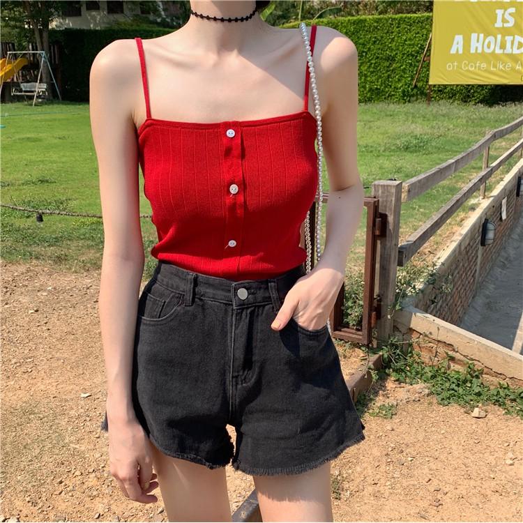 [HCM]Áo Hai Dây Cổ Vuông Đính Nút