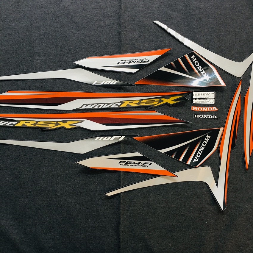 Trọn bộ tem xe máy WAVE RSX đời 2018, tem 3 lớp như ZIN dán xe WAVE RSX đời 2018 (xe màu CAM)