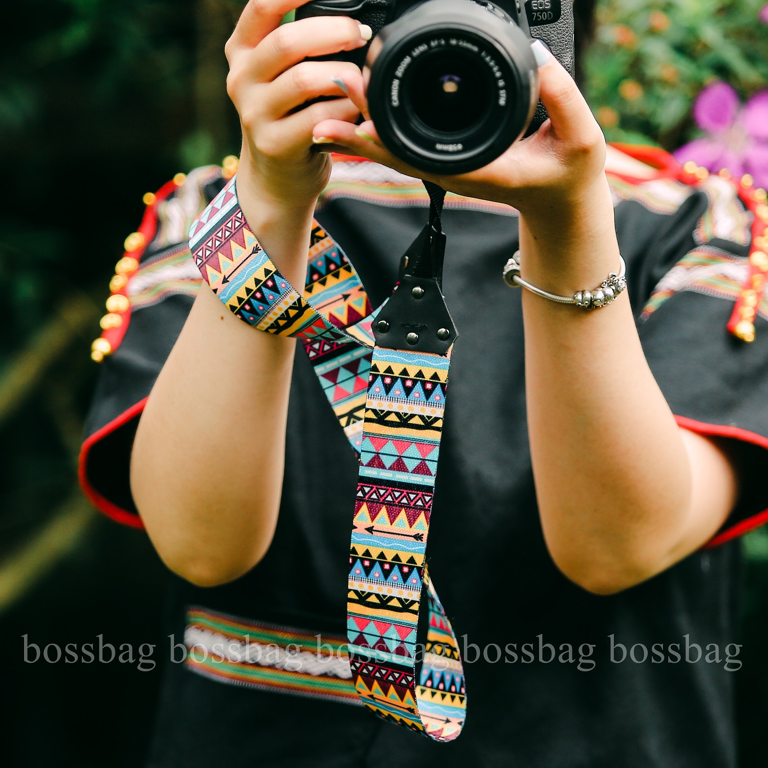 [Camera] Dây Đeo Máy Ảnh Classical Thổ Cẩm Hoa Văn Xanh