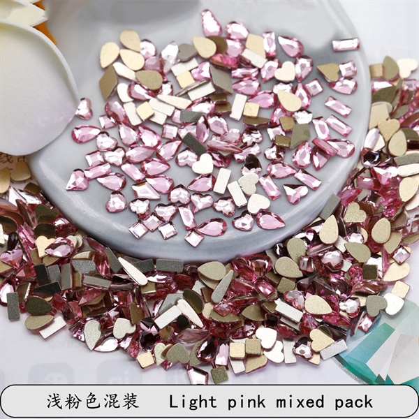 Túi đá chân bằng mix size 100v màu hồng, đá charm trang trí móng