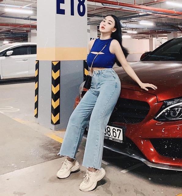 Quần jean ống sớ cạp cao cho nữ Q078