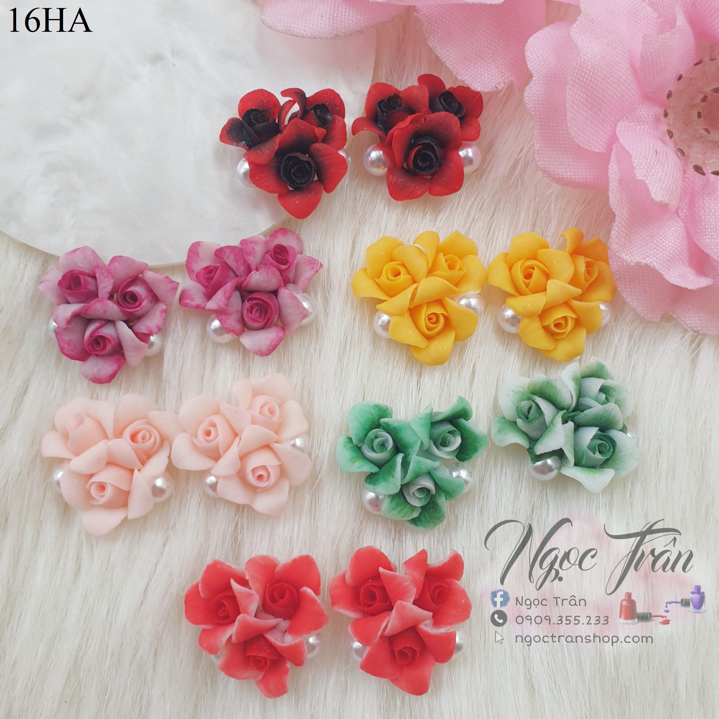 Hoa hồng ba - Hoa bột đính móng 16HA