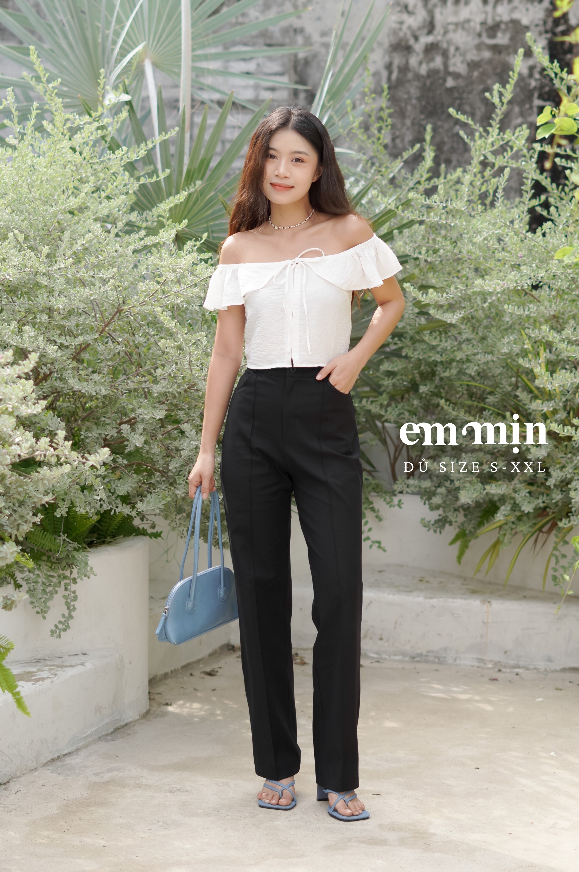 Quần dài đen may ly chất Boi chéo co giãn