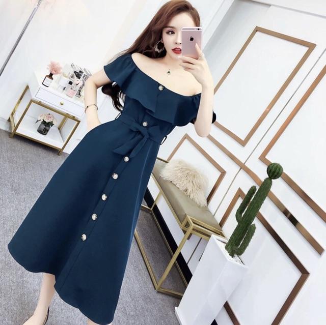 [HCM]Đầm trễ vai cột eo 3 màu - Đầm nữ dự tiệc dạo phố dễ thương