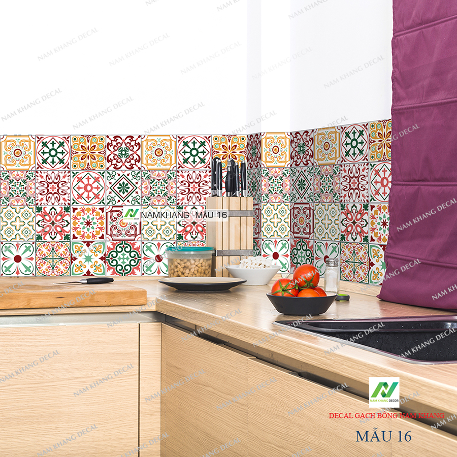 [HCM]Decal gạch bông ( decal nhựa thật không phải decal giấy PP) Set 32 ô 15cm - NK16 (60x120cm)