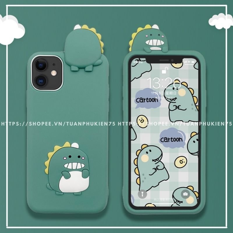 Ốp Lưng Iphone - Combo Ốp SIlicon và Airpods Case KHỦNG LONG BỜM VÀNG