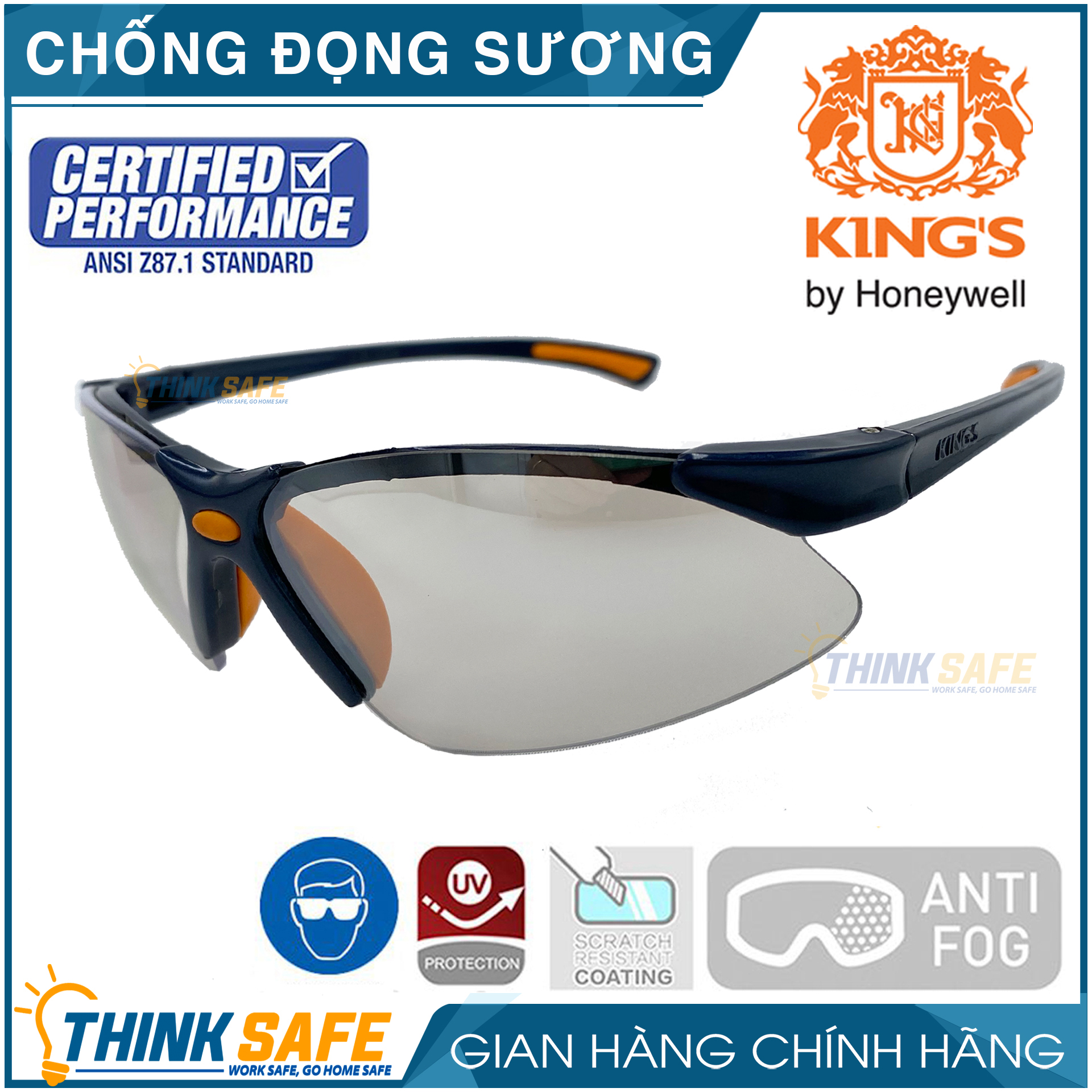 Goggles KING'S KY313B anti-dust, anti-glare, anti-đọng mist, anti-ultraviolet (white coated silver)-protective thinksafe