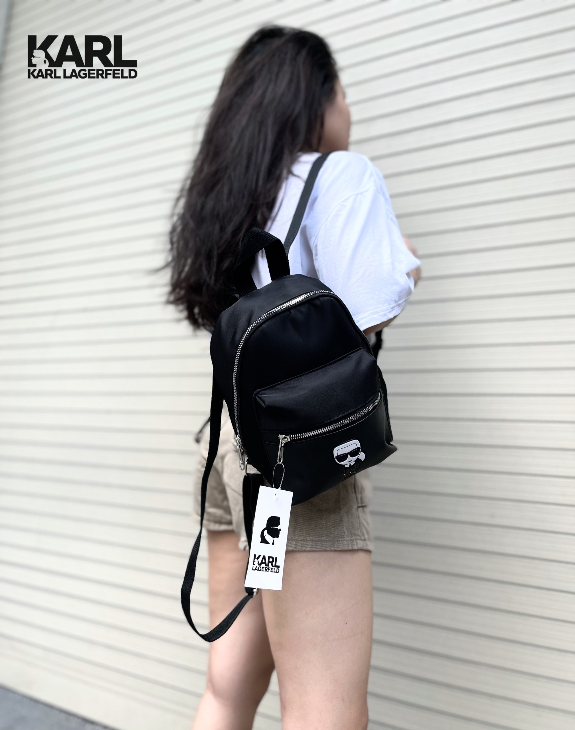{HCM}_BALO MINI " BACKPACK MINI LOGO KARL LAGERFELD NEW 2023 (22cm-10cm-6cm)