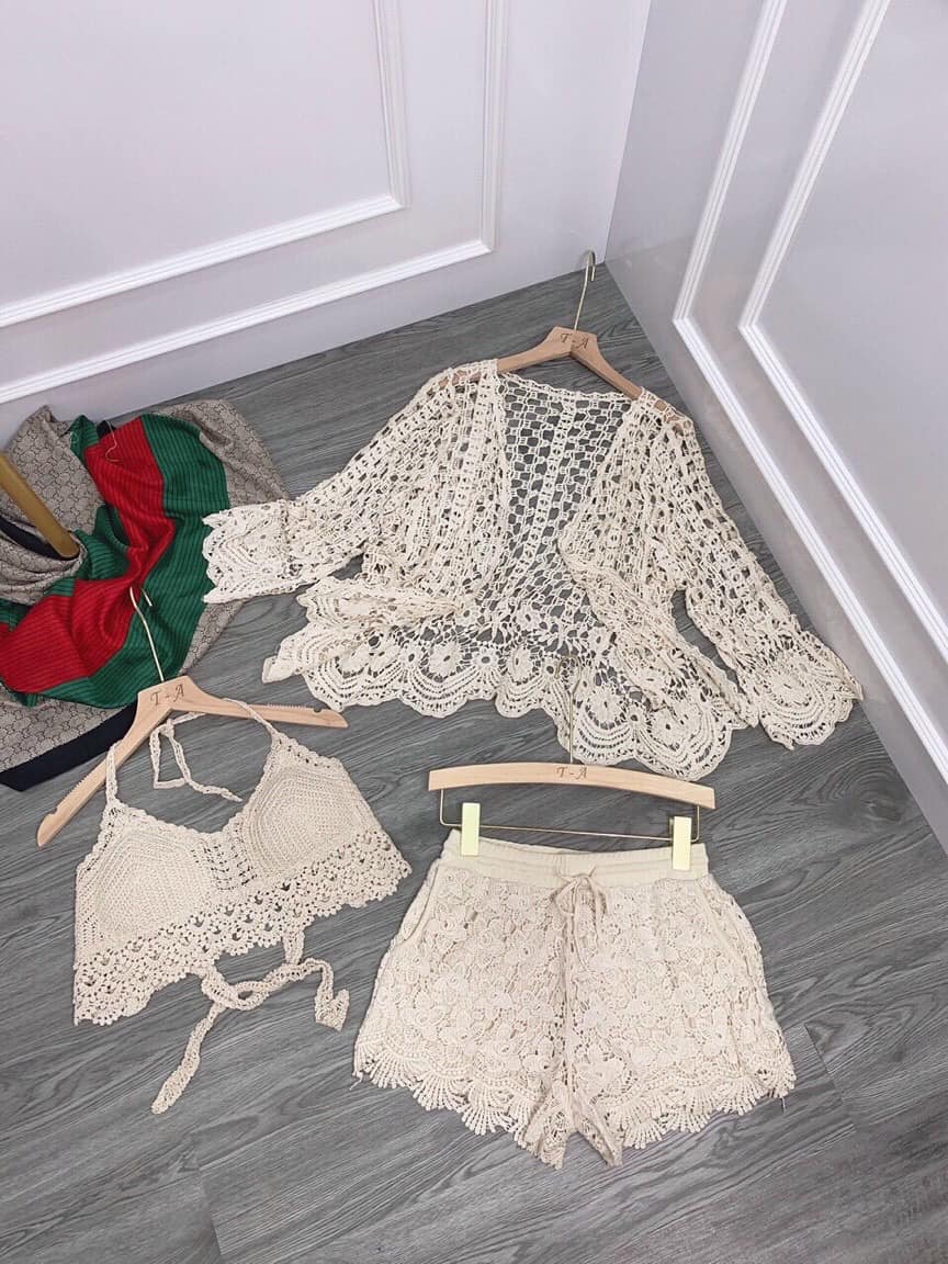 Set bikini ren hoa đi biển HS01