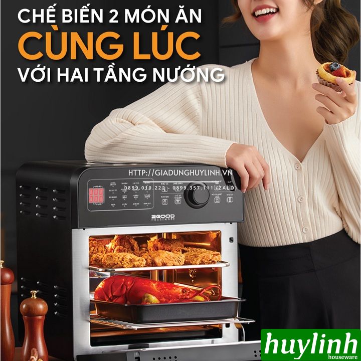 [Voucher 350k] Nồi chiên không dầu điện tử 2Good Vortex S20 - 14.5 lít - Tặng găng tay - 16 chức năng