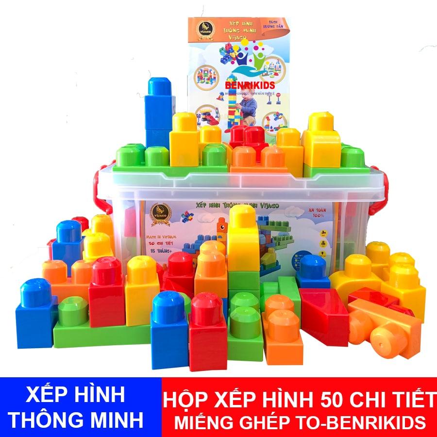 Đồ child toy set folded shape smart 90 details by virgin plastic vijago goods Vietnam for baby from 3 years old, đồ educational toys