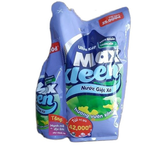 (MỚI) Túi nước giặt xả Maxkleen 2,4kg- Hương vườn sớm mai +tặng túi 600g