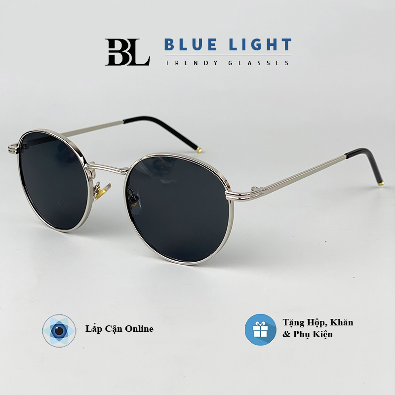 Kính Râm Kính Mát Mắt Tròn Viền Dày Càng Kim Loại Đen Vàng Tráng Gương Hàn Quốc - BLUE LIGHT
