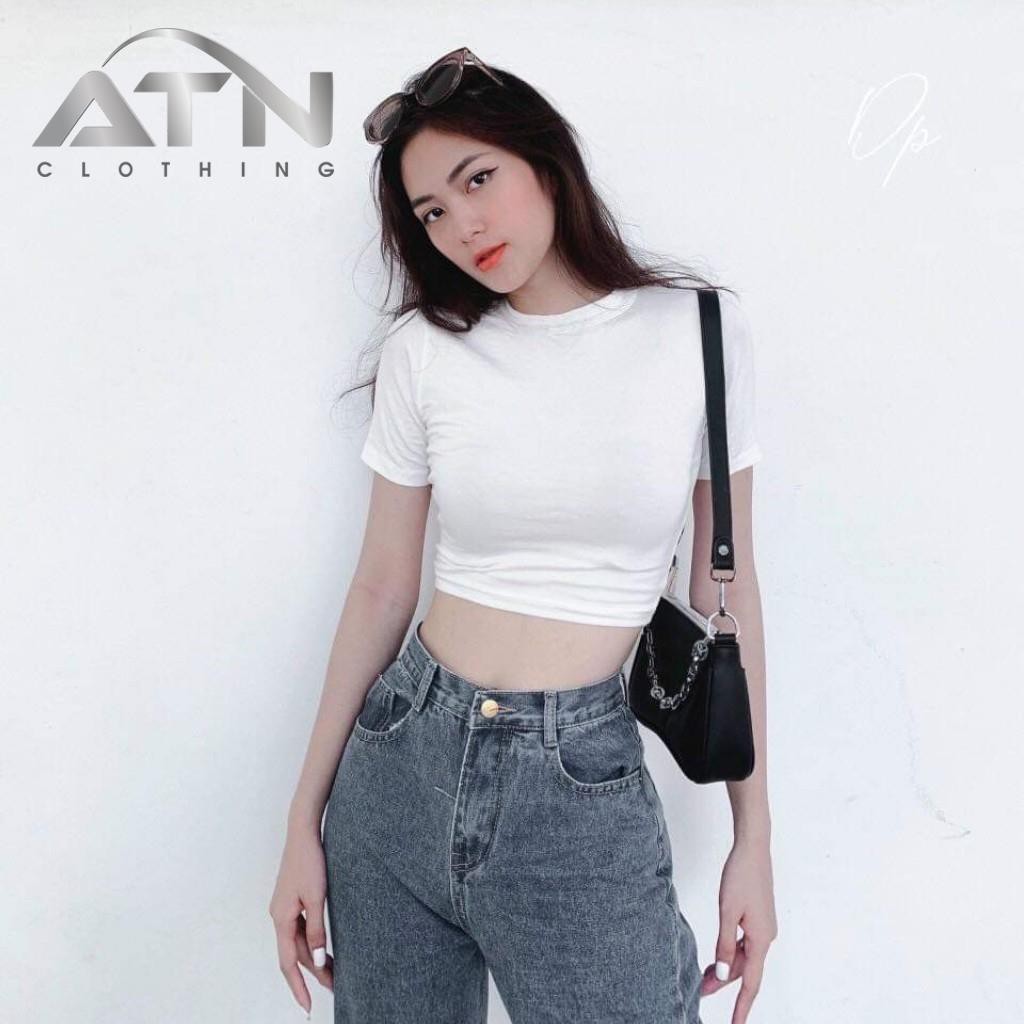 Áo croptop cổ tròn cao tay ngắn