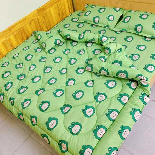 Set 4 Chăn Phao Cotton Poly  ẾCH XANH đáng yêu,dễ thương