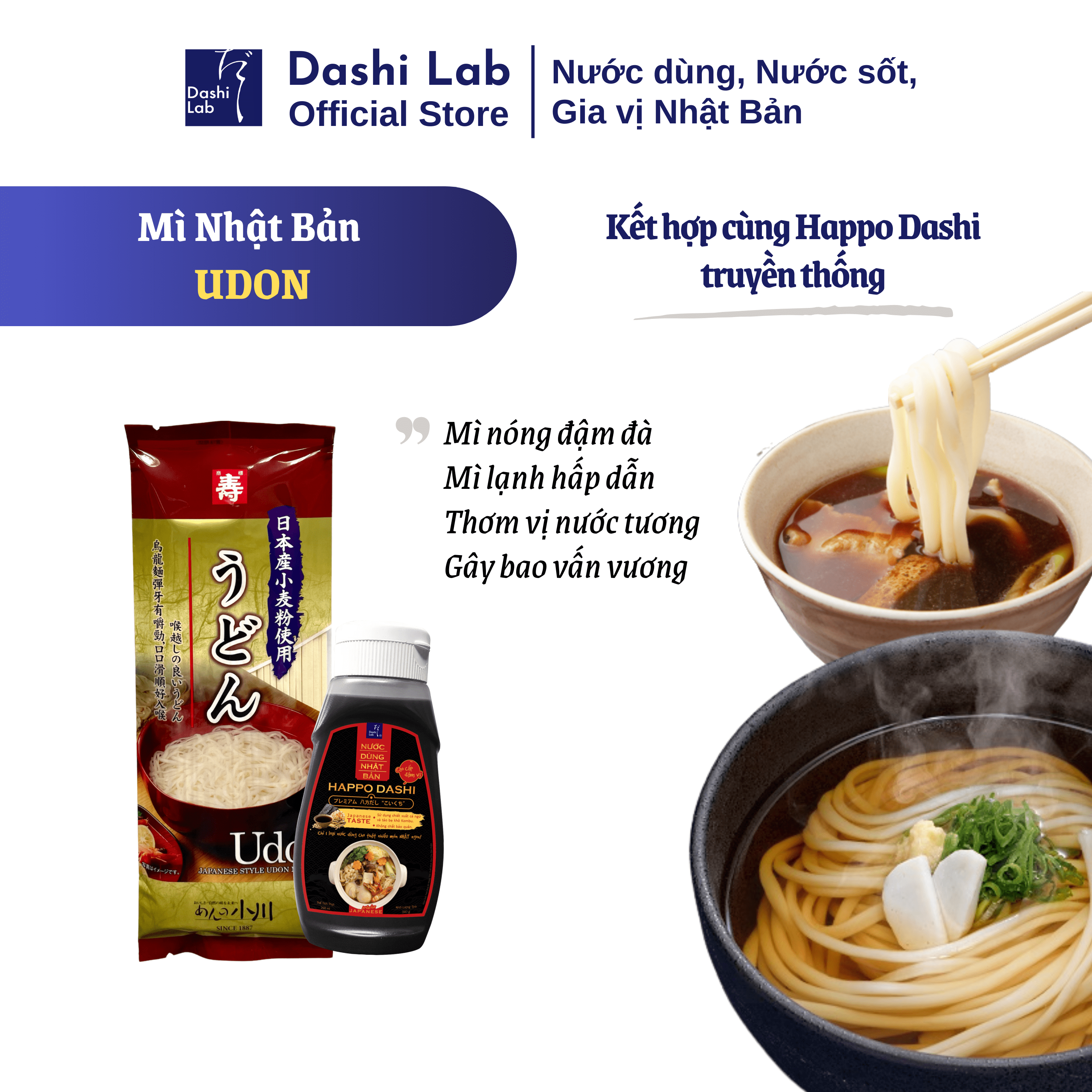 Mì Udon Cao Cấp Nhật Bản OGAWA SEIMEN Truyền Thống Nhật Bản Gói 200g Sợi Dẹt chống ngán Dai Mướt Dùng Nước hay Khô Đều Ngon