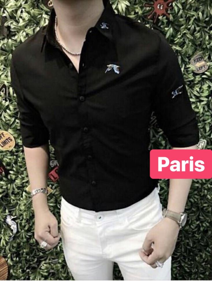 ÁO SƠ MI LỤA NAM TRẮNG ĐEN THÊU CHIM HỌA MI NEW DESIGN CAO CẤP - PARIS FASHION