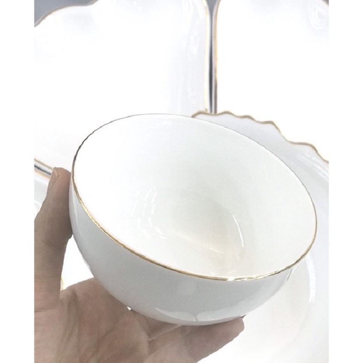 Set 6 Chén Cơm Viền Vàng Đường kính 11,2 cm Sứ Long Phương Cao Cấp